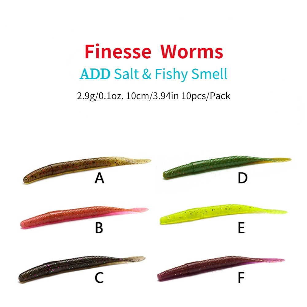 East Rain Soft Baits Finesse Worms Flat Tail Stick Worm(10cm/3.94in 2.9g/0.1oz. 6 Color Option) Soft Baits Soft Baits